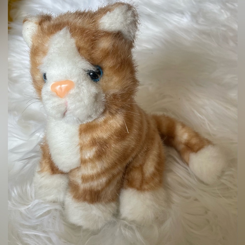 Vintage Fancy Zoo Plush Cat Toy Orange and White Soft Stuffed Animal Kitty